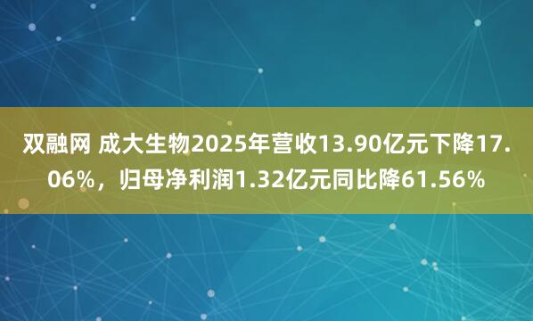 双融网 成大生物2025年营收13.90亿元下降17.06%，归母净利润1.32亿元同比降61.56%