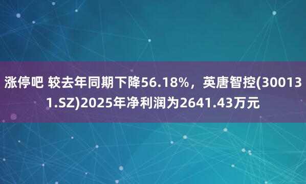 涨停吧 较去年同期下降56.18%，英唐智控(300131.SZ)2025年净利润为2641.43万元