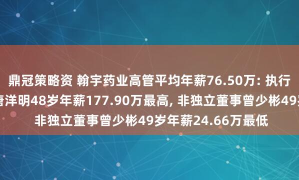 鼎冠策略资 翰宇药业高管平均年薪76.50万: 执行总裁及非独立董事唐洋明48岁年薪177.90万最高, 非独立董事曾少彬49岁年薪24.66万最低